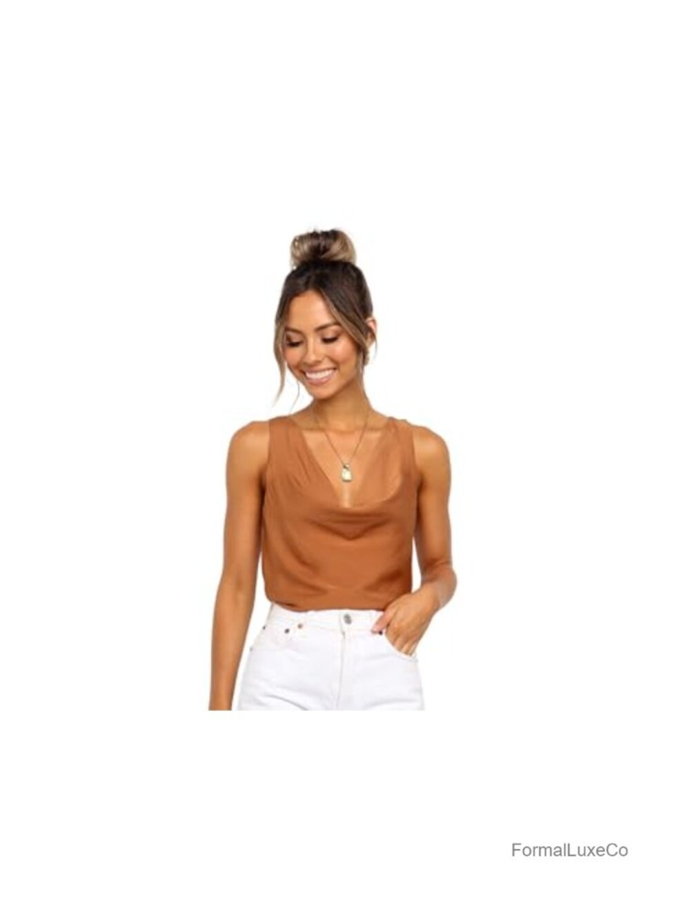 Petal & Pup Vinita Top Cowl Neck Sleeveless Satin Tank Blouse